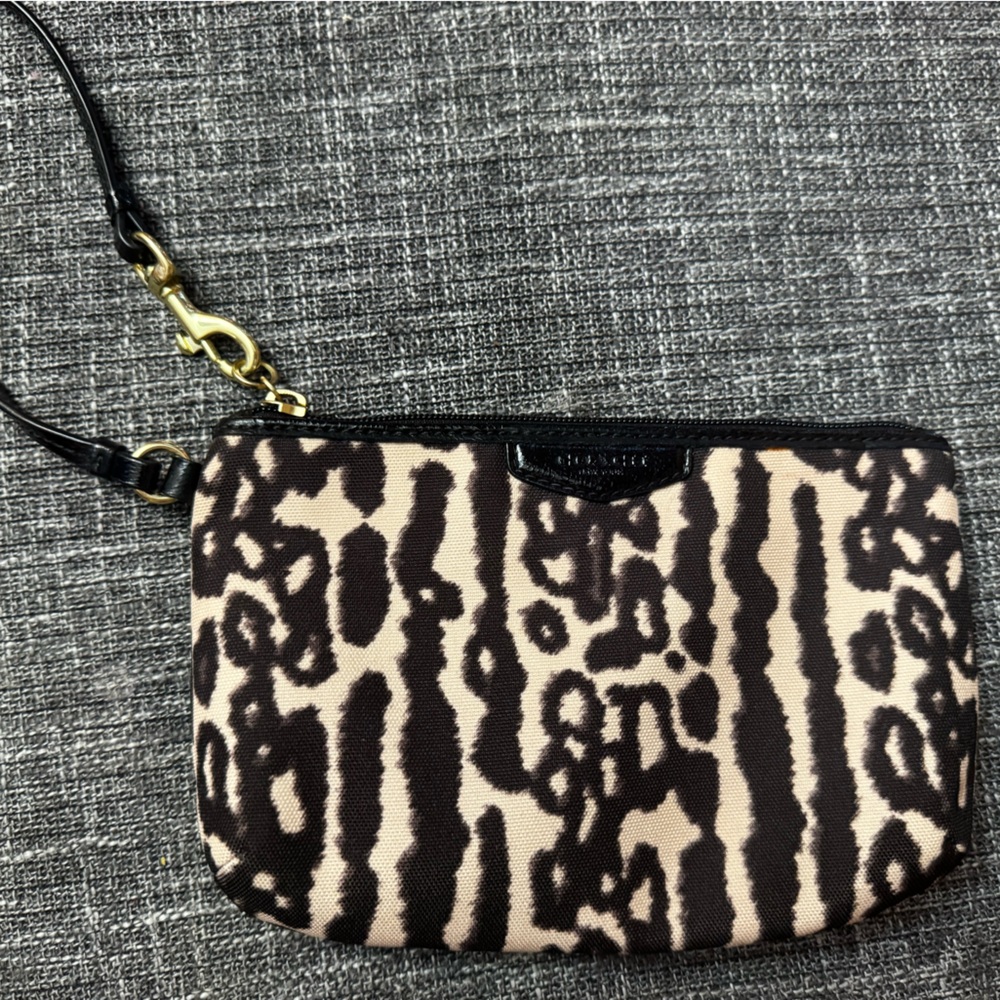 Coach Black and Tan Patterned Wristlet